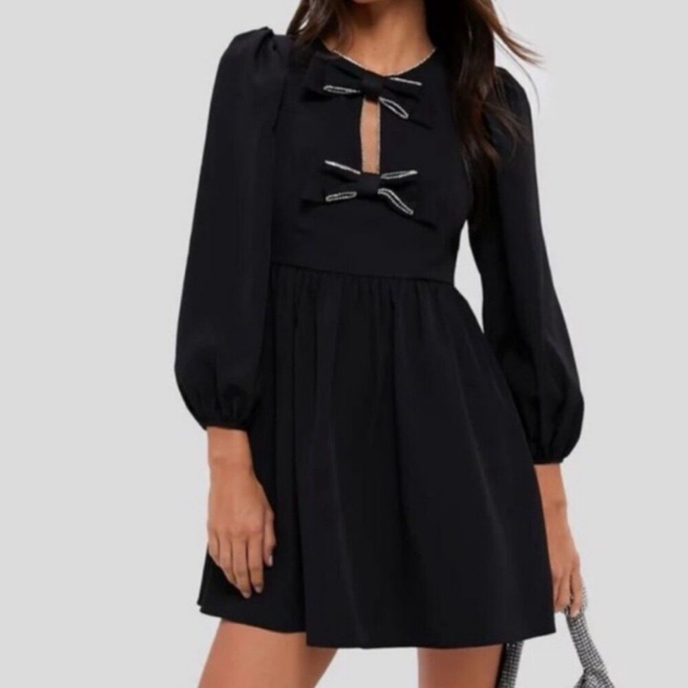 Tuckernuck x Hyacinth House Blair Embellished Bow Mini Dress Women XS Black